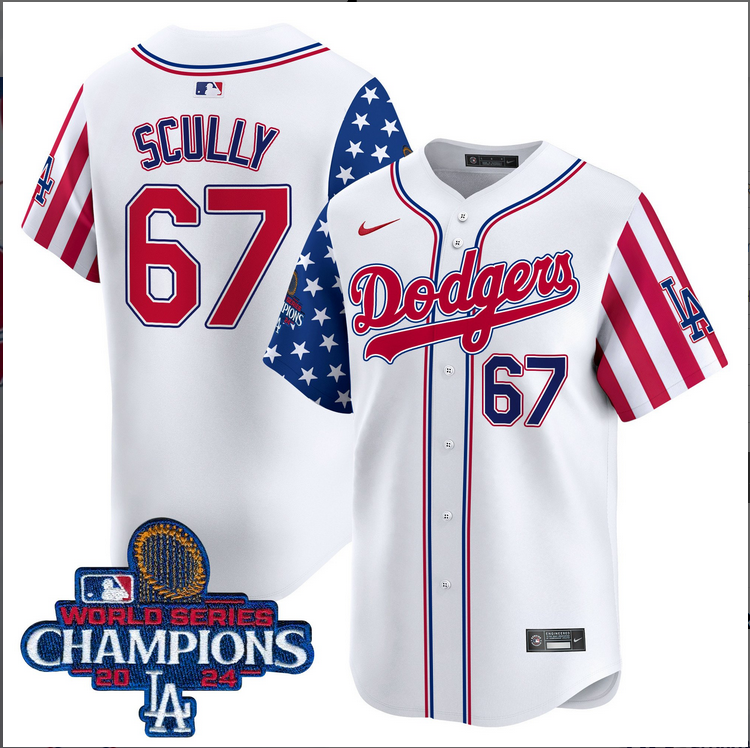 Men MLB Los Angeles Dodgers #67 Scully American Style white 2024 World Series Champions  Limited Jersey->los angeles dodgers->MLB Jersey